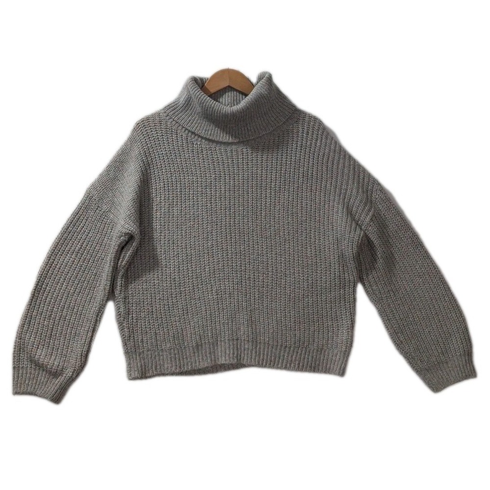 Express Gray Metallic‎ Turtleneck Sweater Women's Sz S Petite Wool Blend Sparkle